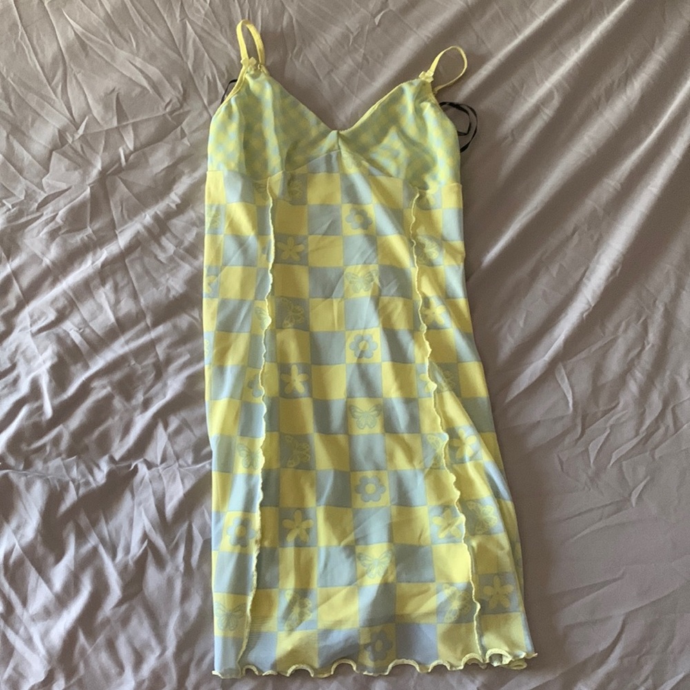 Butterfly and Flower Checkered Dress